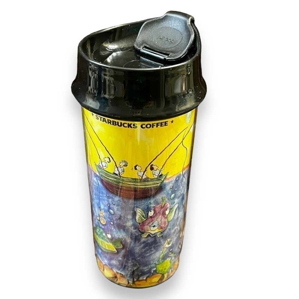 Vintage 2000 Starbucks x Bodum Travel Cup Fathers Day Fishermen Graphic
